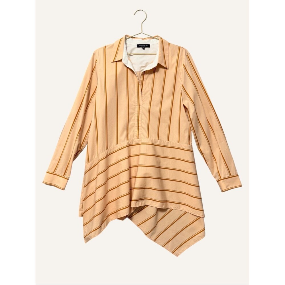 Lafayette 148 New York Asymmetrical Hem Tunic Size Large Peach Long Sleeve